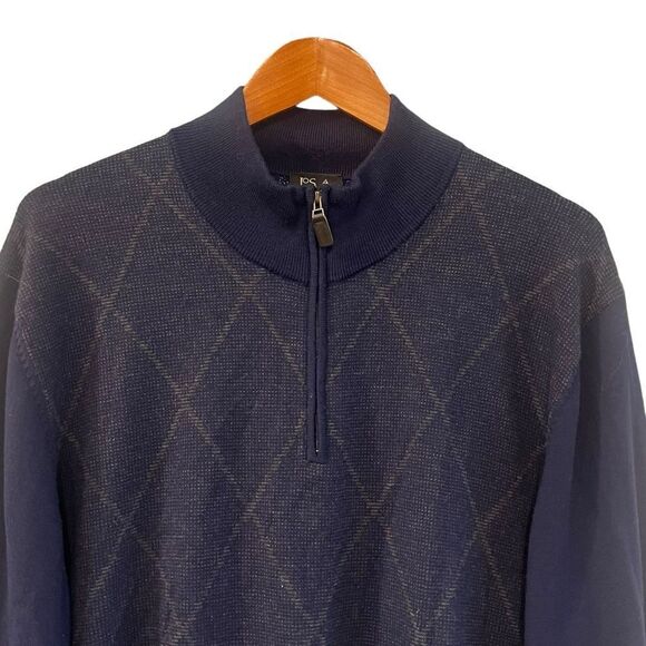 Jos. A. Bank navy 100% merino wool 1/4 zip sweater - Picture 2 of 7